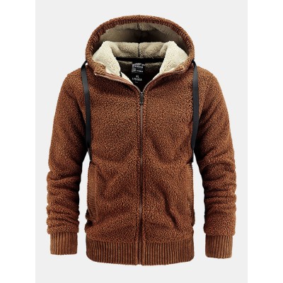 Men Cashmere Pure Pocket Elastic Hem Zipper Ski Hooded Jackets