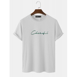 Mens Letter Embroidery Crew Neck Ribbed Short Sleeve T  Shirts