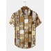 Mens Plaid   Striped Print Chest Pocket Short Sleeve Shirts