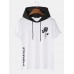 Mens Japanese Rose Print Short Sleeve Drawstring Hooded T  Shirts